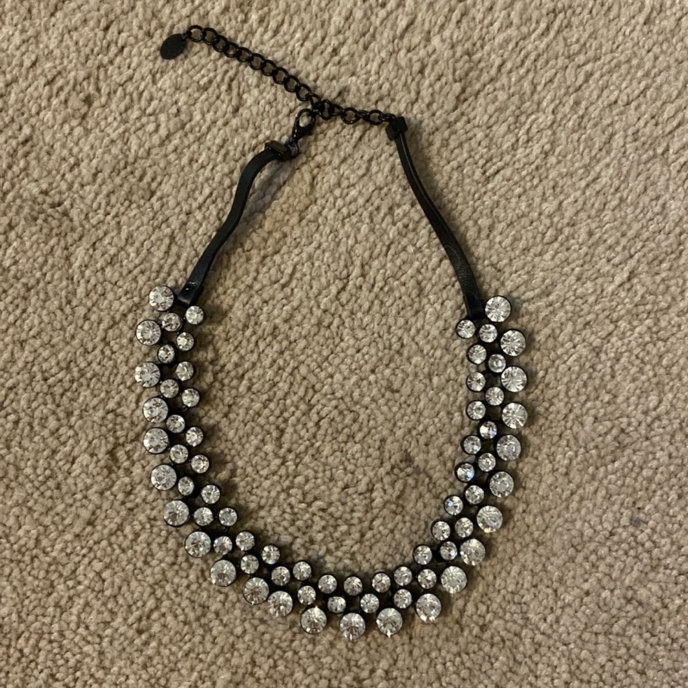 Faux Leather Crystal Statement Necklace
